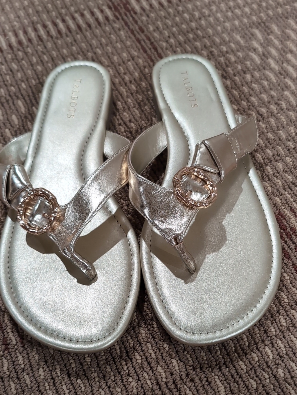 Talbots Gold Metallic Thong Sandals with Decorative Buckle
